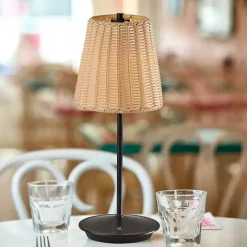 Clearance Kirklands Home Metal Rattan Shade Cordless Table Lamp Black