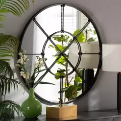 Hot Kirklands Home Metal Round Geometric Pane Wall Mirror Black
