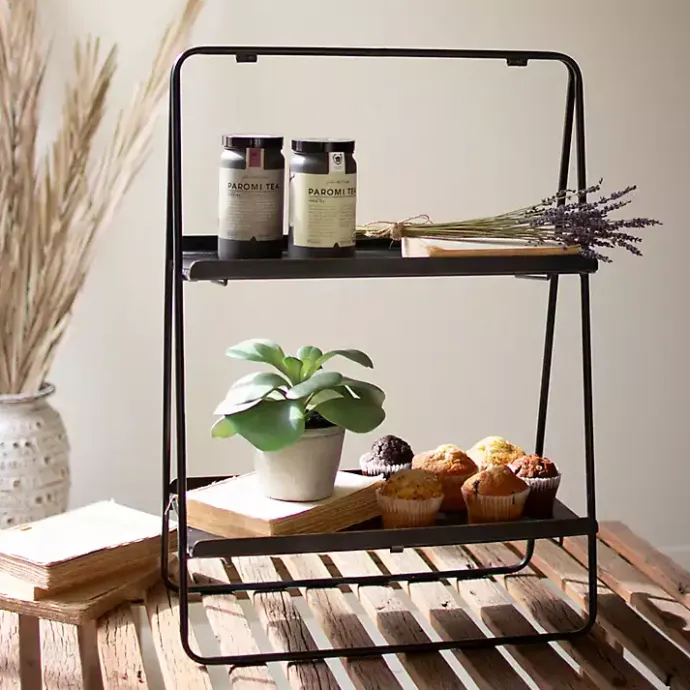 Outlet Kirklands Home Metal 2-Tier Folding Display Rack Black