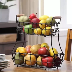 New Kirklands Home Metal Wire Stackable Kitchen Baskets Black