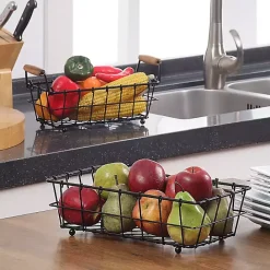 New Kirklands Home Metal Wire Stackable Kitchen Baskets Black