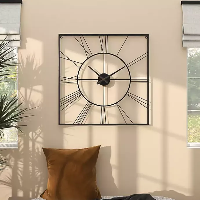 Hot Kirklands Home Minimal Square Open Face Clock Black
