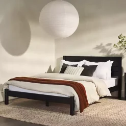 Discount Kirklands Home Pine Wood Slatted Headboard Queen Bed Black