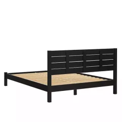 Discount Kirklands Home Pine Wood Slatted Headboard Queen Bed Black
