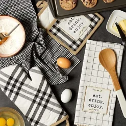 Kirklands Home Black Plaid Eat Drink Enjoy 4-pc. Dish Towel Set