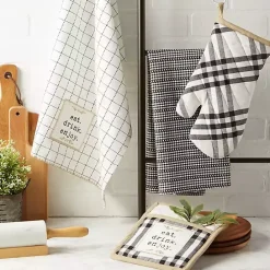 Kirklands Home Black Plaid Eat Drink Enjoy 4-pc. Dish Towel Set