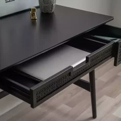 Hot Kirklands Home Rattan Ryker Desk Black