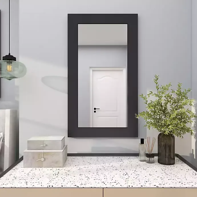 Hot Kirklands Home Black Rectangular Wood Wall Mirror, 24x42 in.