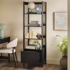 Online Kirklands Home Reeded Wood Holmes Narrow Bookcase Black