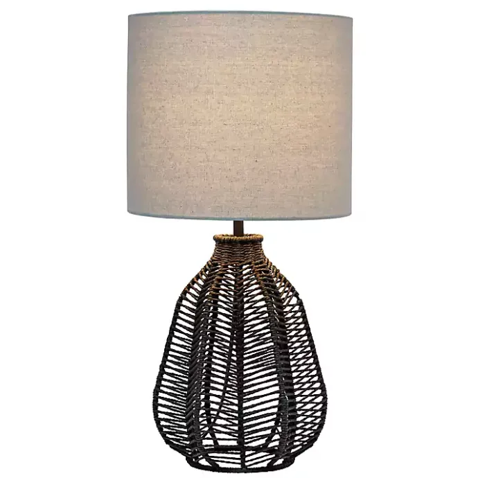 Online Kirklands Home Black Rope Woven Table Lamp White