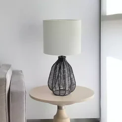 Online Kirklands Home Black Rope Woven Table Lamp White