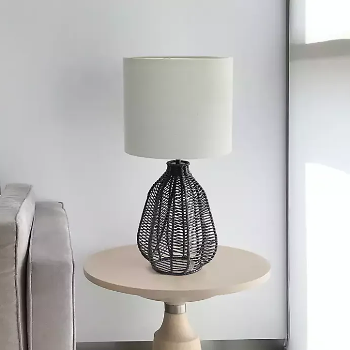 Online Kirklands Home Black Rope Woven Table Lamp White