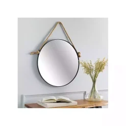 Kirklands Home Black Round Framed Mirror with Rope