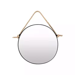 Kirklands Home Black Round Framed Mirror with Rope