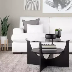 Kirklands Home Round Glass Coffee Table Black