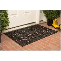 Discount Kirklands Home Scroll Border Rubber Doormat, 36x24 Black