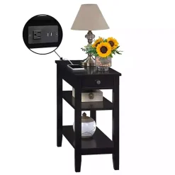 Kirklands Home 2-Shelf Charging Accent Table Black