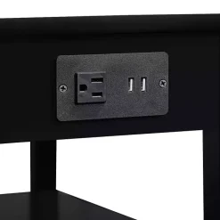 Kirklands Home 2-Shelf Charging Accent Table Black