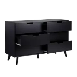 Outlet Kirklands Home Simple Grooved Handle 6-Drawer Dresser Black