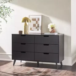 Outlet Kirklands Home Simple Grooved Handle 6-Drawer Dresser Black