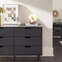 Outlet Kirklands Home Simple Grooved Handle 6-Drawer Dresser Black