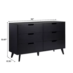 Outlet Kirklands Home Simple Grooved Handle 6-Drawer Dresser Black