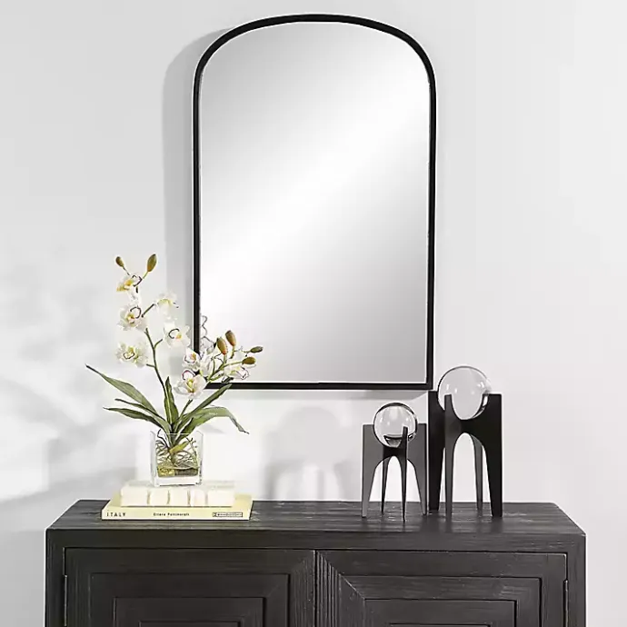Hot Kirklands Home Black Simple Round Top Wall Mirror