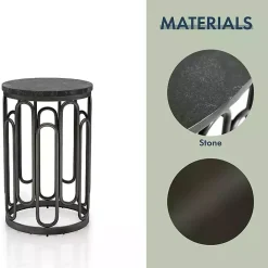 Hot Kirklands Home Stone and Metal Geometric Accent Table Black