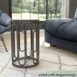 Hot Kirklands Home Stone and Metal Geometric Accent Table Black