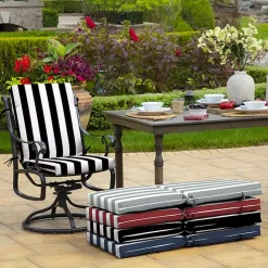 New Kirklands Home Stripe Luxe Outdoor Dining Chair Cushion Black