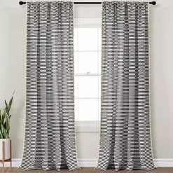 New Kirklands Home Black Striped Tassel Curtain Panel Set, 84 in.