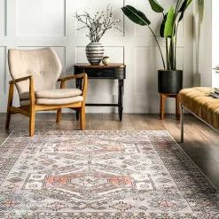 New Kirklands Home Black Tribal Motif Washable Area Rug, 5x8