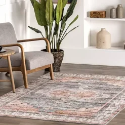Clearance Kirklands Home Black Vintage Motif Washable Area Rug, 5x8