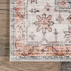 New Kirklands Home Black Vintage Motif Washable Area Rug, 8x10