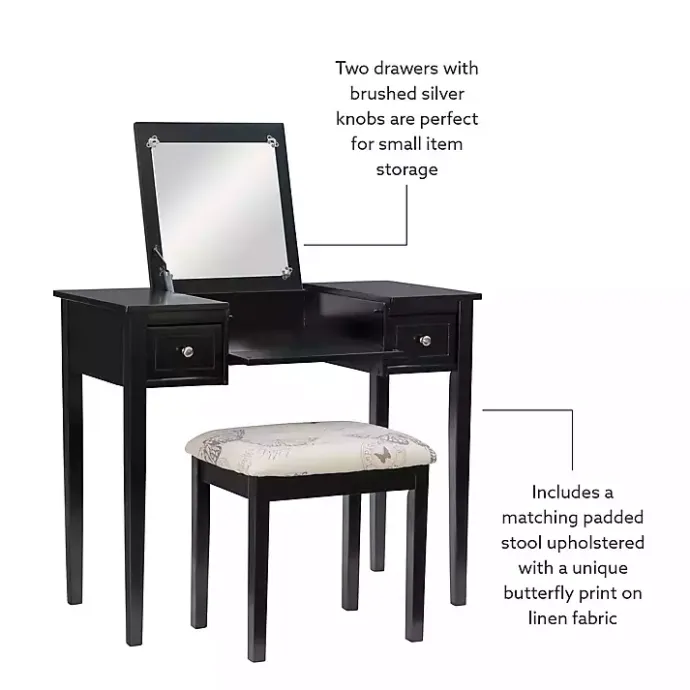 New Kirklands Home Virginia Butterfly 2-pc. Vanity Set Black
