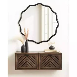 Kirklands Home Wavy Scallop Round Wall Mirror Black
