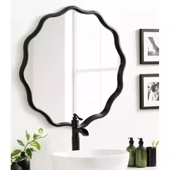 Kirklands Home Wavy Scallop Round Wall Mirror Black
