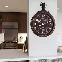 Hot Kirklands Home Black Weathered Iron Frame Round Wall Clock