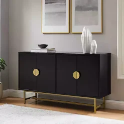 Outlet Kirklands Home Wood & Gold Metal Sideboard Black