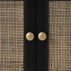 Outlet Kirklands Home Wood & Natural Rattan 2-Door Cabinet Black