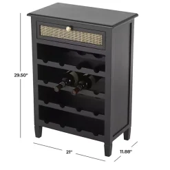 Kirklands Home Wood & Natural Rattan Wine Bottle Cabinet Black