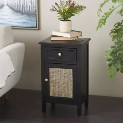 Outlet Kirklands Home Wood & Natural Rattan Small Cabinet Black