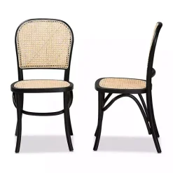 Outlet Kirklands Home Black Wood & Rattan Bree Dining Chairs, Set of 2