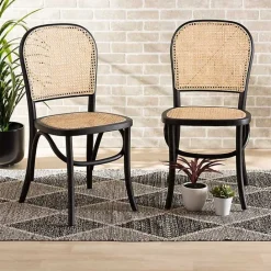 Outlet Kirklands Home Black Wood & Rattan Bree Dining Chairs, Set of 2