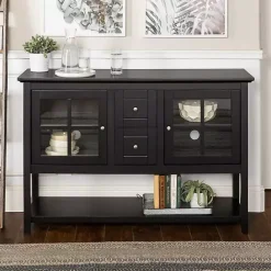 Kirklands Home Wood and Glass Buffet Cabinet Black