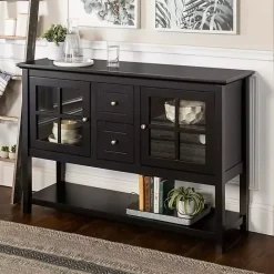 Kirklands Home Wood and Glass Buffet Cabinet Black