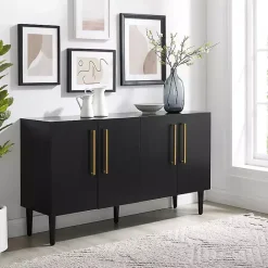 Outlet Kirklands Home Wood and Gold 4-Door Cabinet Black
