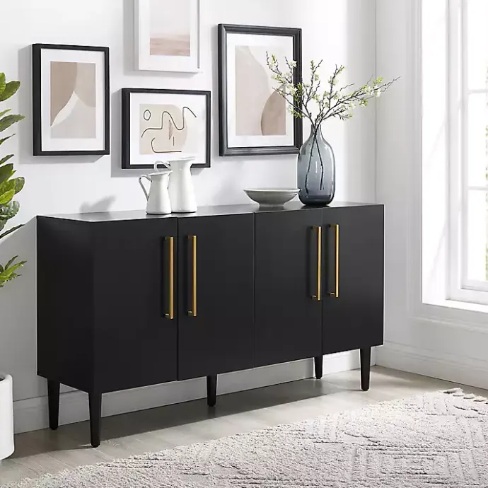 Outlet Kirklands Home Wood and Gold 4-Door Cabinet Black