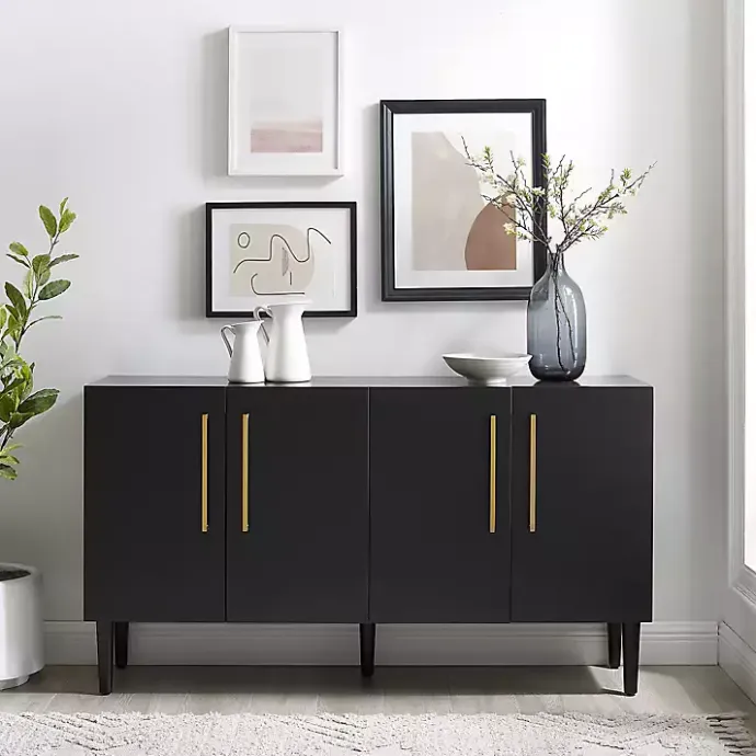 Outlet Kirklands Home Wood and Gold 4-Door Cabinet Black