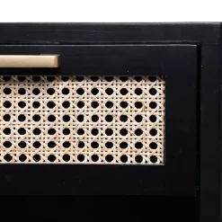 Outlet Kirklands Home Wood and Natural Rattan Drawer Nightstand Black